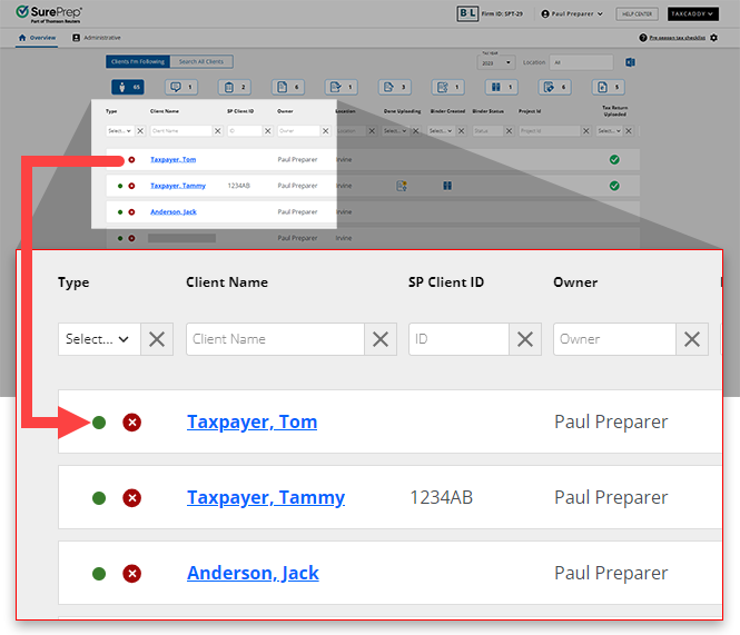 Select a client profile from Overview.
