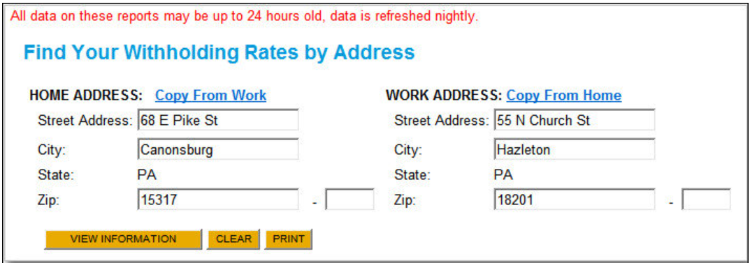 Main page of tax calculator