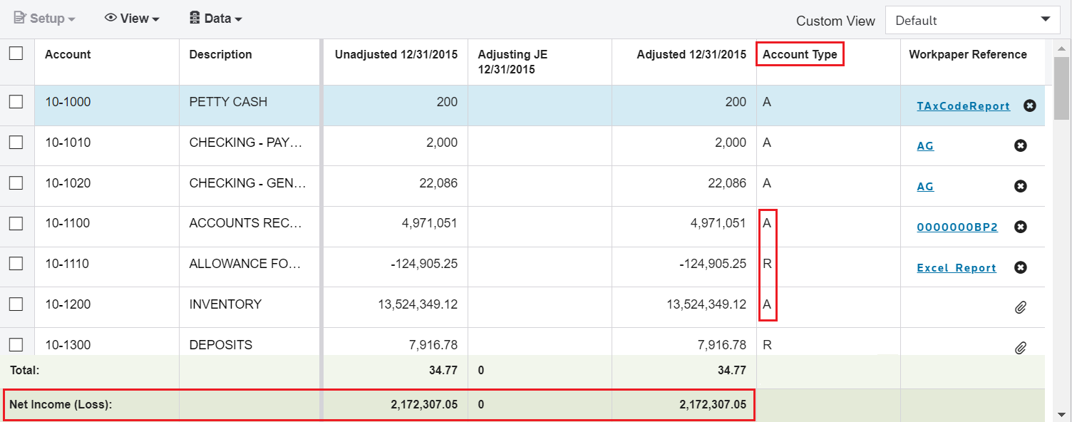 Trial Balance tab