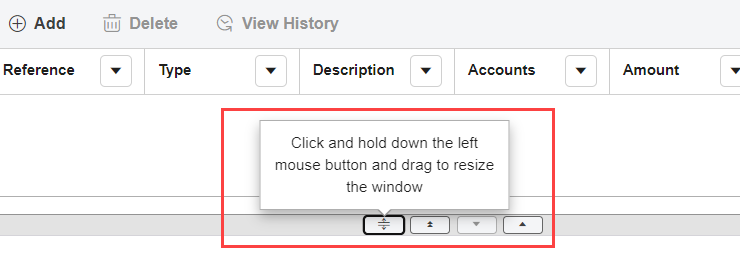 Four window control buttons in a horizontal row on the Journal Entries tab. 