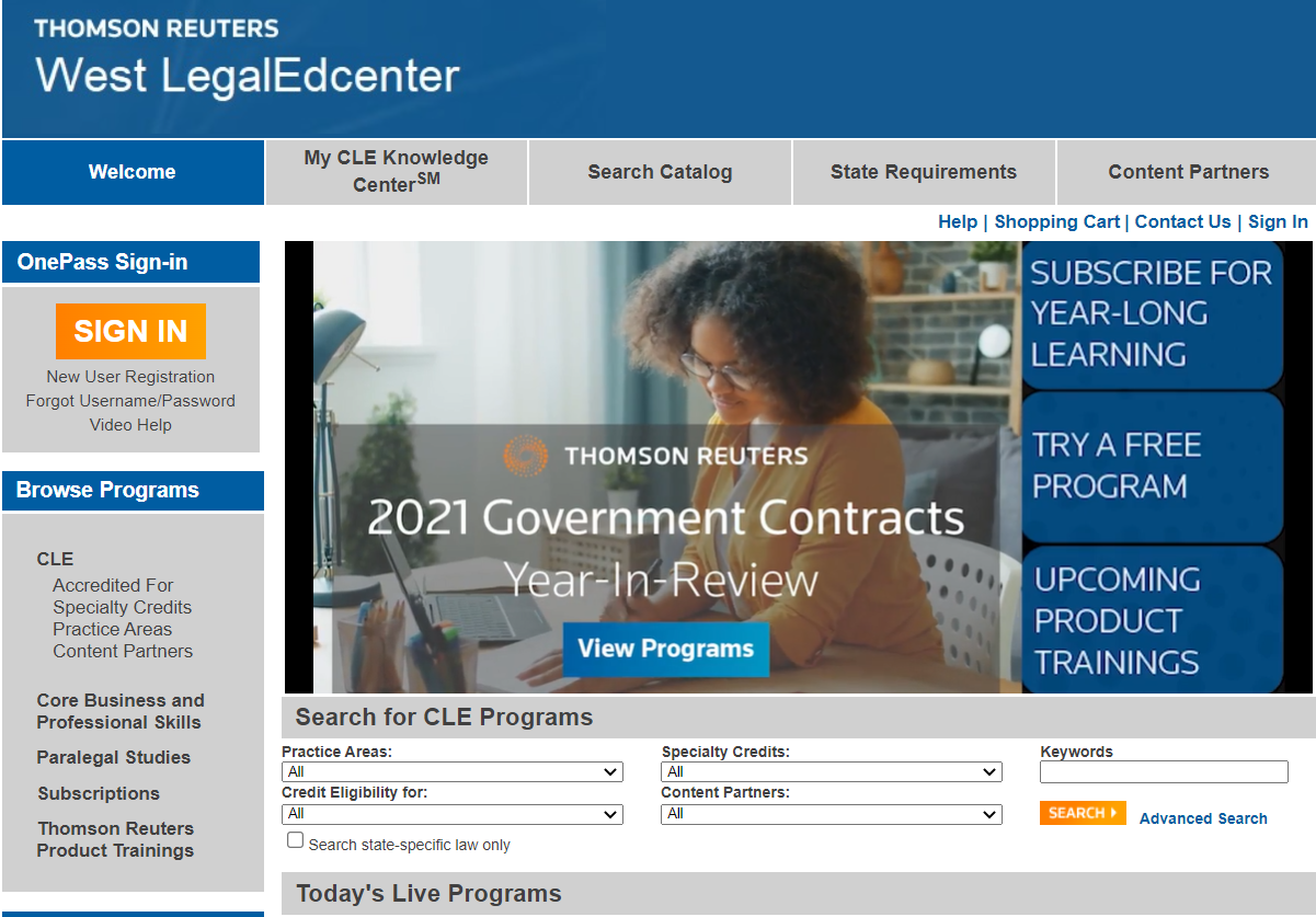 Sample homepage of West LegalEdcenter