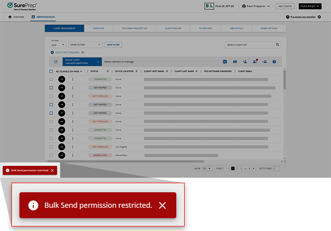 Notification of bulk permissions restricted.