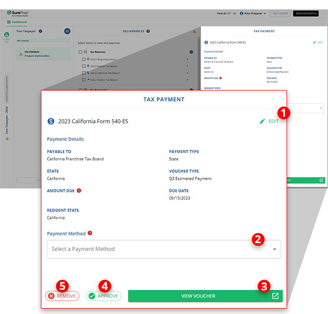 Workflow for editing a tax payment.