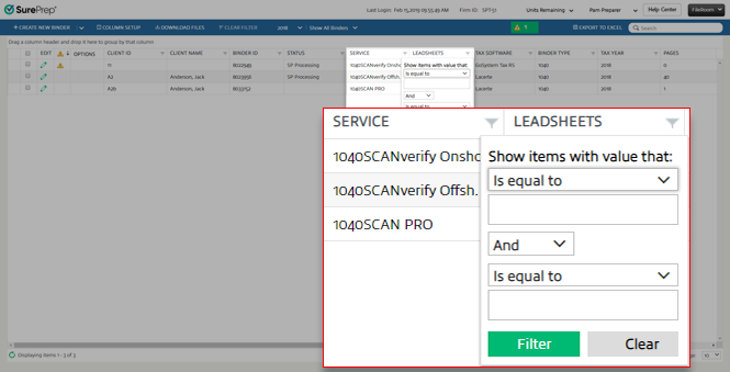 Apply a filter in FileRoom.