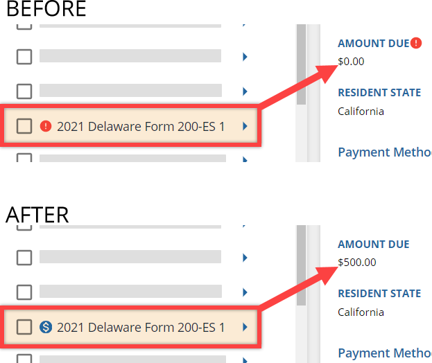 Updated status once an amount is assigned.