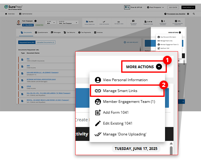 Select Manage Smart Links from the MORE ACTIONS menu