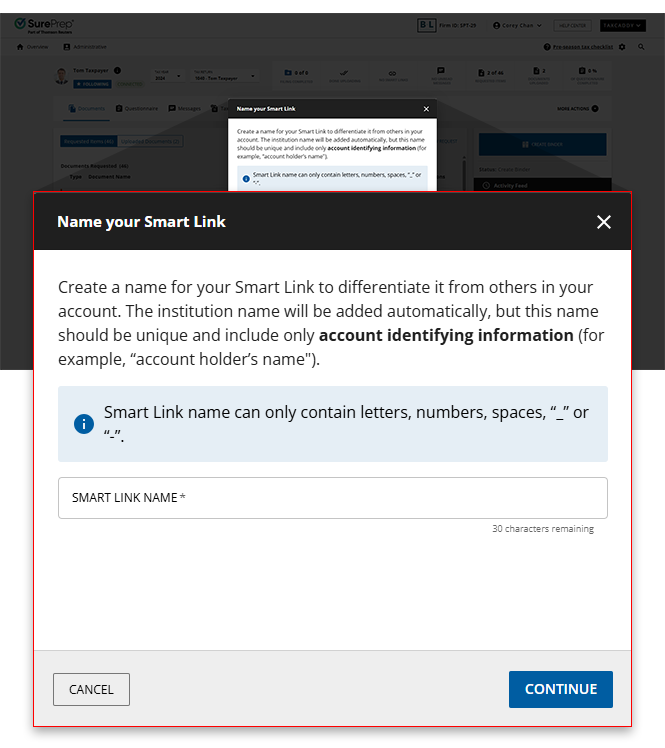 Name your Smart Link window