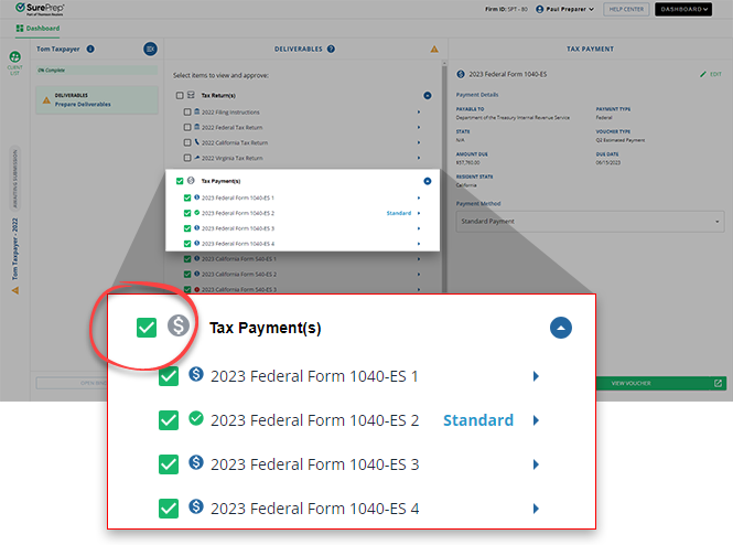 Select all tax payments.