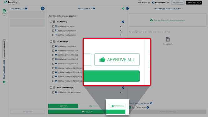 Select APPROVE ALL to approve all deliverables at once.