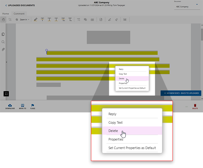 Select Delete for the annotation.