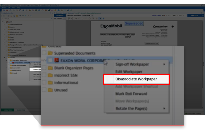 Select Disassociate Workpaper