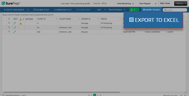 Select EXPORT TO EXCEL.