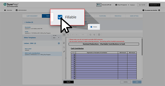 Select the Fillable checkbox.