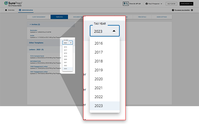 Select the tax year from the TAX YEAR drop-down menu.