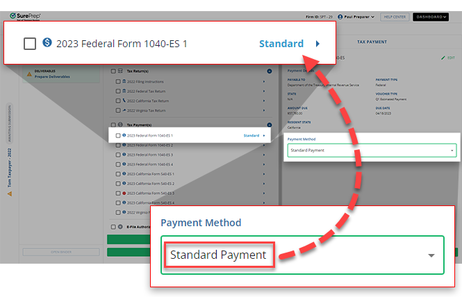 Selected payment method appearing on the payment tile.