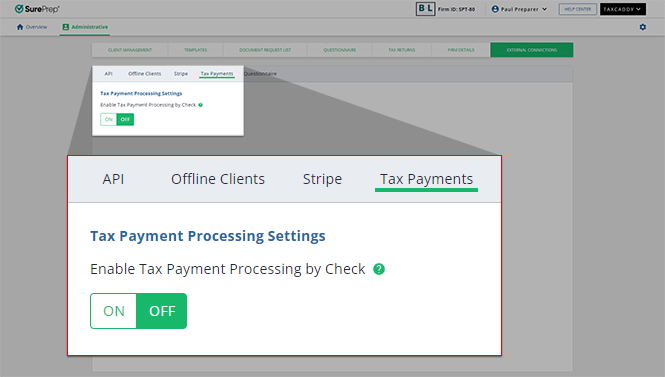 Tax Payment Processing by Check section