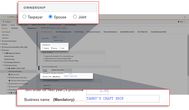 Identifier fields in the tax application