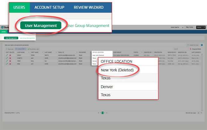 Office Location listed as deleted.