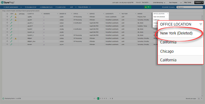 Office Location listed as deleted.