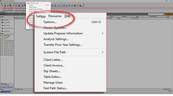Select Settings then Options