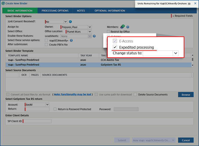 Select the Expedited Processing checkbox.