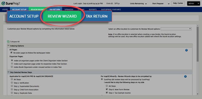 Select REVIEW WIZARD.