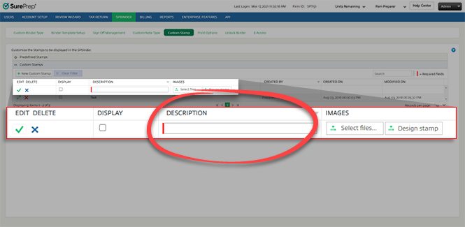 Enter info into the Description column