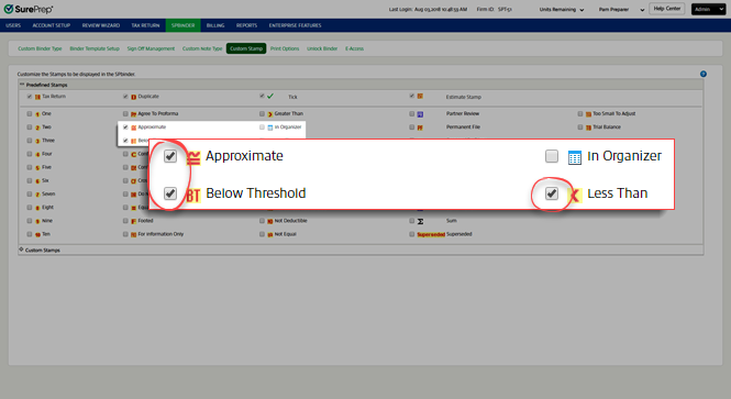 Select the checkbox for the stamp