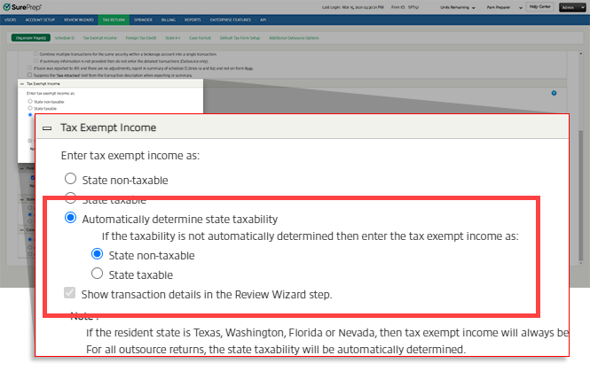 Select Automatically determine state taxability then State non-taxable or State taxable