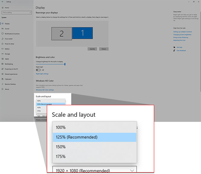 Select the scale percentage