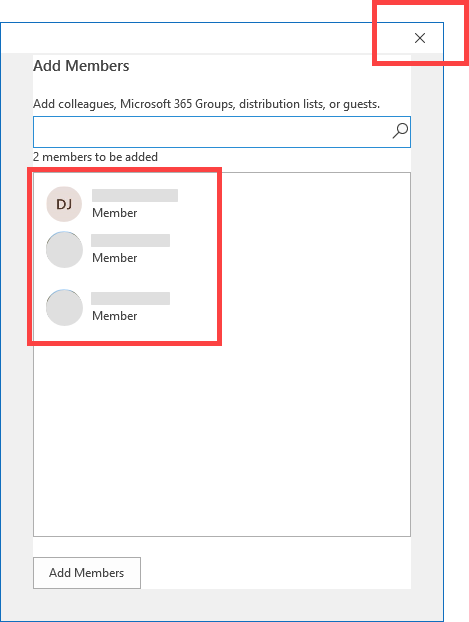 Close the Add Members window