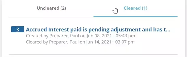 Toggle between Uncleared/Cleared tabs