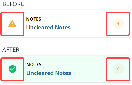 Before and after addressing uncleared notes