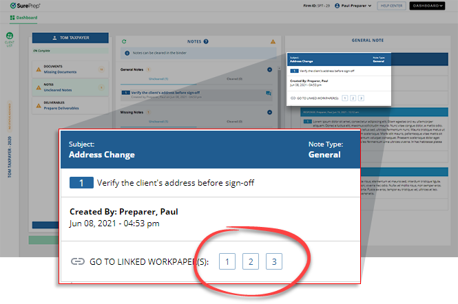 List of linked workpapers