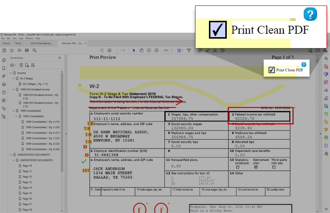 Print Clean PDF checkbox on the document