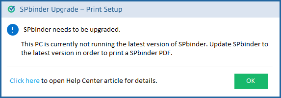 Notification that SPbinder must be updated