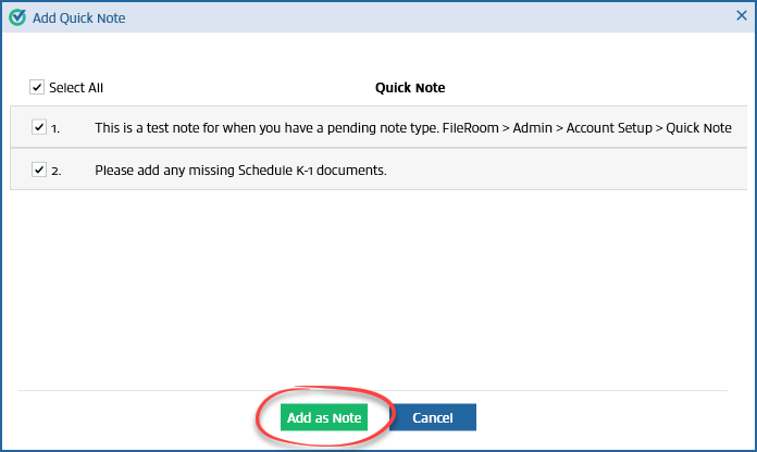 Add Quick Note window