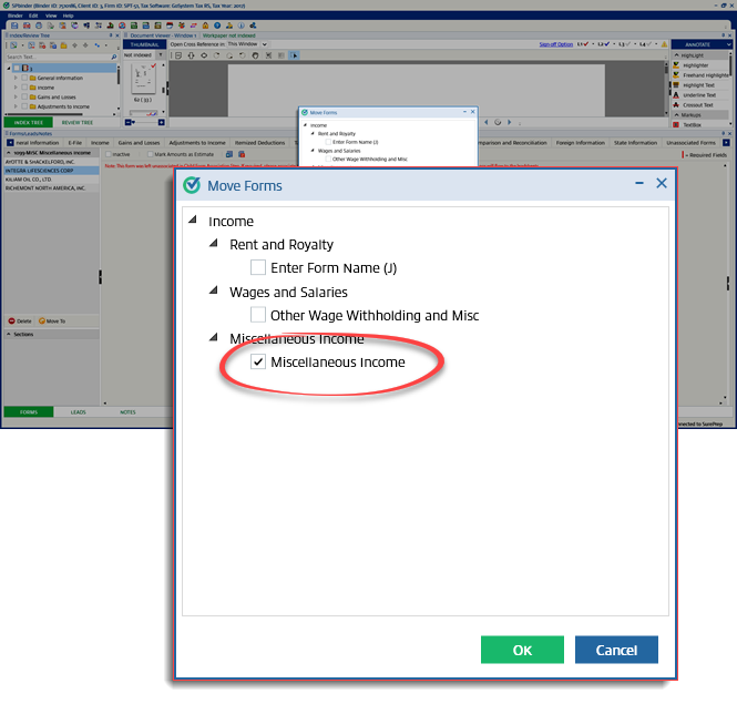 Select the form to move