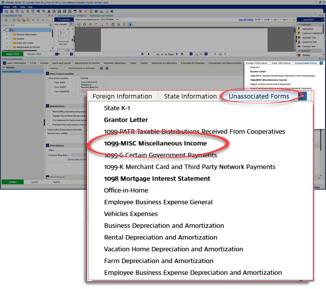 Items listed in Unassociated Forms