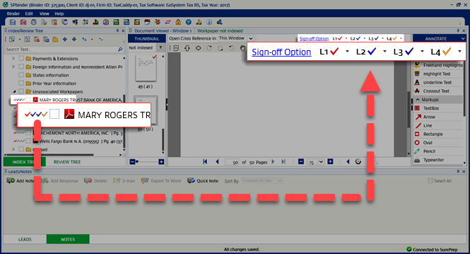 Sign-off Option for the selected document