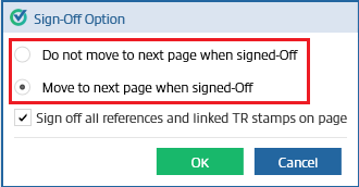 Sign-Off Option window