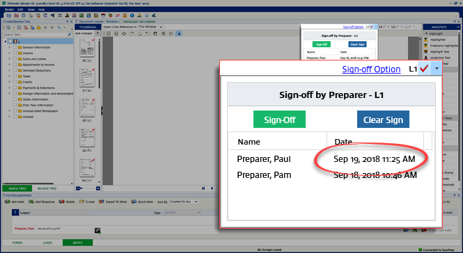 Date and time of the sign off