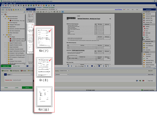 Thumbnails for each page