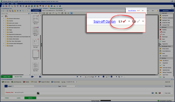 L1 sign-off option selected