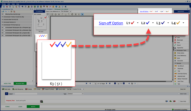 Sign-off options for the associated documents