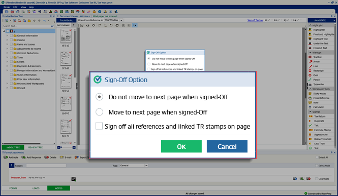 Sign-Off Option window