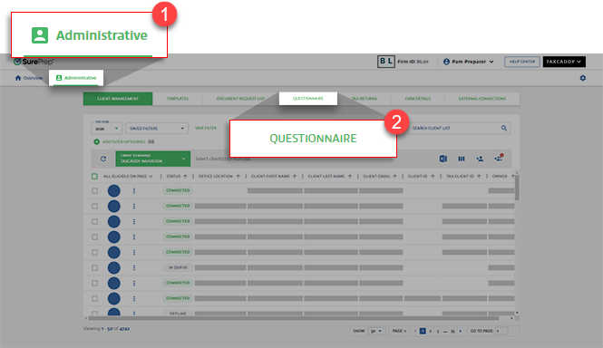 Select Administrative then QUESTIONNAIRE