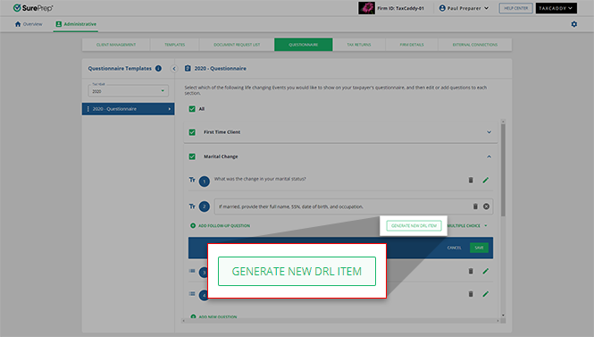 Select GENERATE NEW DRL ITEM
