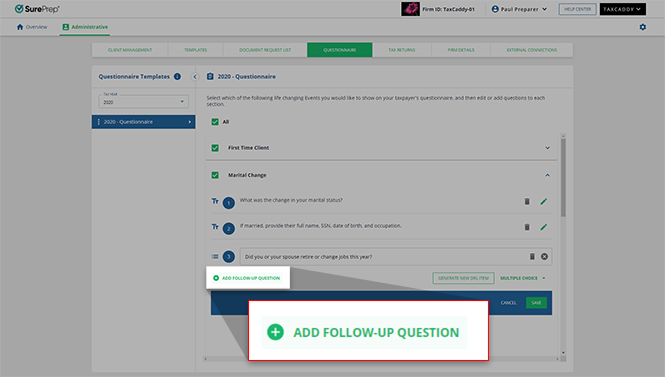 Select ADD FOLLOW-UP QUESTION