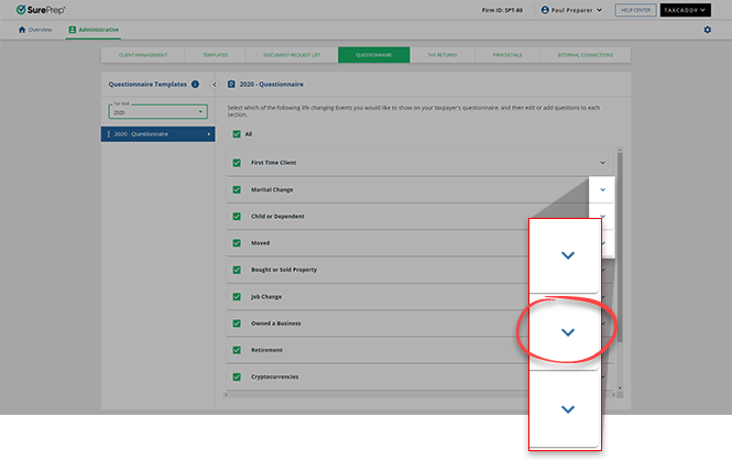 Select a category's dropdown menu